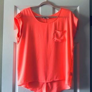 High-low sheer peach blouse with back detail